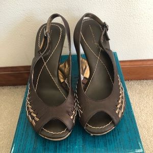 Brown peep-toe heels